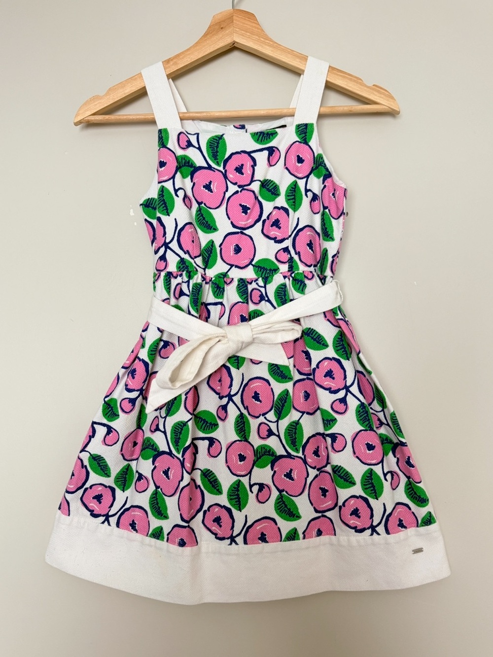 Tommy Hilfiger White Sundress with Pink Floral and Green Leaves Girls Size 7
